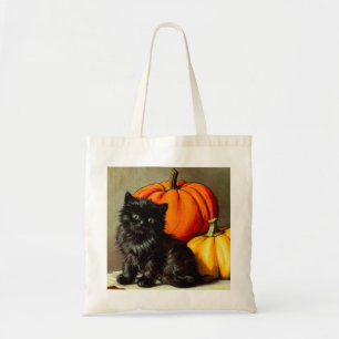 Bolsa Tote Vintage Halloween Black Cat e Pumpkins