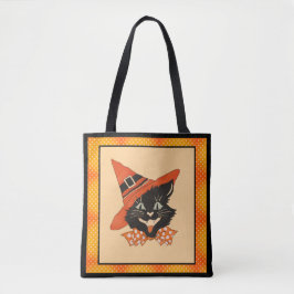 Bolsa Tote Vintage Halloween Black Cat - Orange Witold Hat