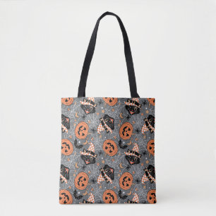Bolsa Tote Vintage Halloween Cats e Pumpkins Patterno