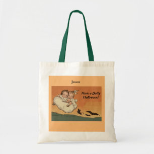 Bolsa Tote Vintage Halloween Crianças Voando Morcegos Persegu