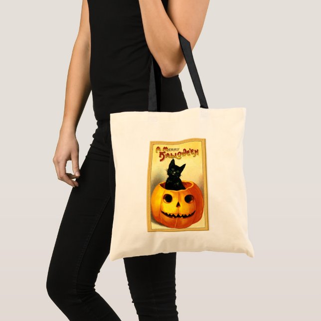 Bolsa Tote Vintage Halloween Jack O'Lantern (Frente (produto))