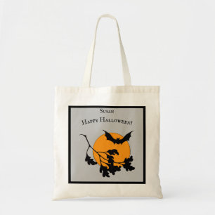 Bolsa Tote Vintage Halloween Orange Moon Flying Bats