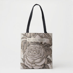 Bolsa Tote Vintage Halloween Rosa gótica vitoriana em Sepia