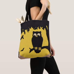Bolsa Tote Vintage Halloween, Spooky Owl em árvore com lua