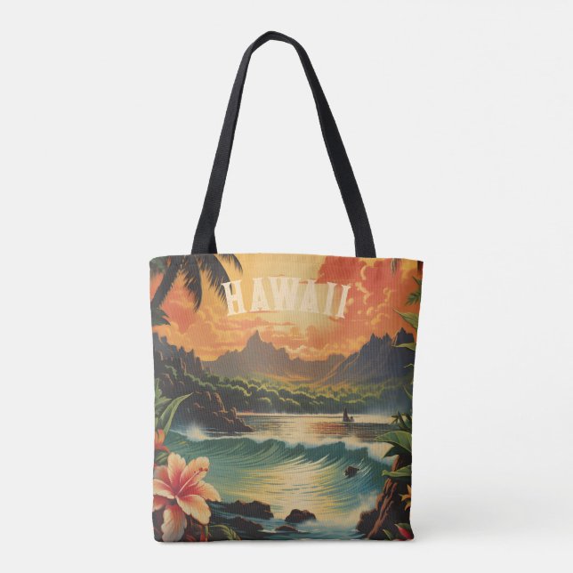 Bolsa Tote Vintage Hawaii Tropical Beach Viagem (Verso)