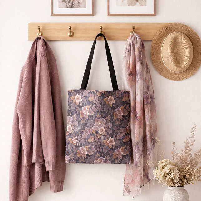 Bolsa Tote Vintage Heirloom Petals purple floral (Criador carregado)