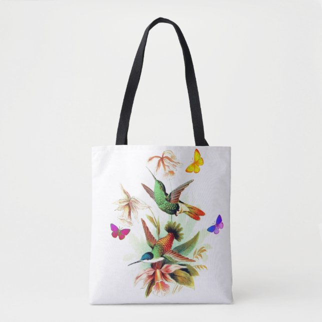 Bolsa Tote Vintage Hummingbird e Borboletas (Frente)