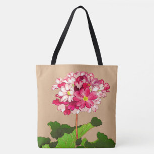 Bolsa Tote Vintage Hydrangea japonesa. Rosa e Verde