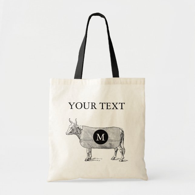Bolsa Tote VINTAGE ILLUSTRATION Cow Monograma Tocha Personali (Frente)