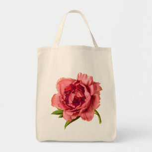 Bolsa Tote Vintage Illustration of a Large Coral Pink Peony