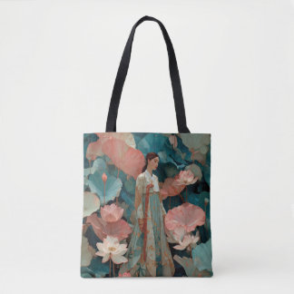 Bolsa Tote Vintage Impasto Hanbok and Pink Lotus