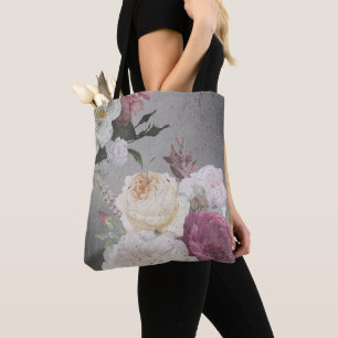 Bolsa Tote Vintage impermeável, rosa e rosas brancas