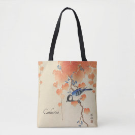Bolsa Tote Vintage - Impressão de Aquarela Japonesa com Pássa