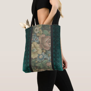 Bolsa Tote Vintage inspirou Burlap Floral e Teal Negro