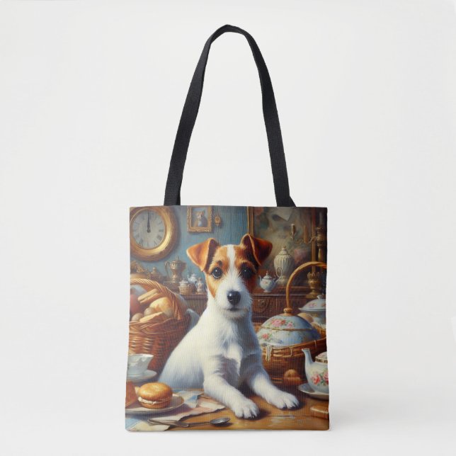 Bolsa Tote Vintage Jack Russell Terrier Painting (Frente)