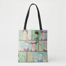 Bolsa Tote Vintage Kitsch Vases com Gatos e Cães