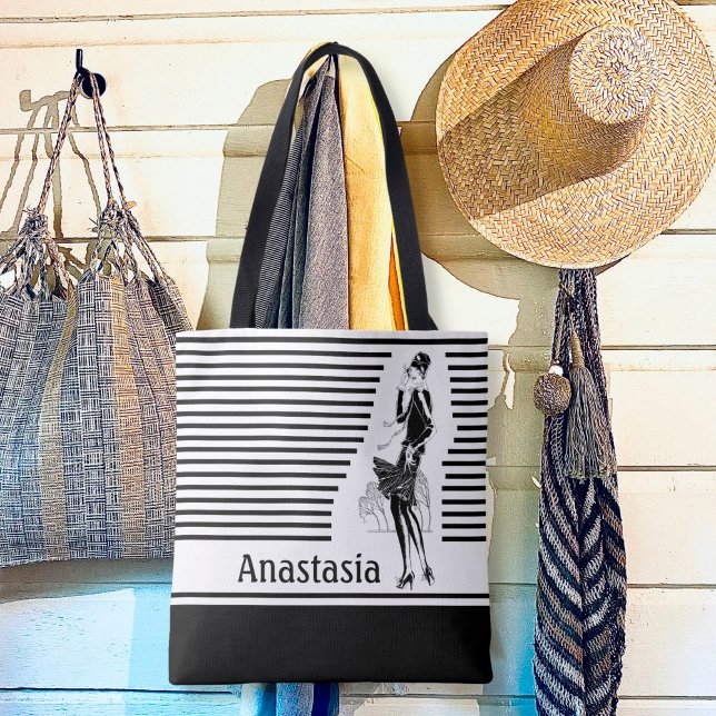 Bolsa Tote Vintage Lady in Black and White (Criador carregado)