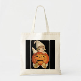Bolsa Tote Vintage Little Girl com Big Halloween Pumpkin