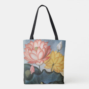 Bolsa Tote Vintage Lotus Flowers, O Sagrado Bean Egípcio