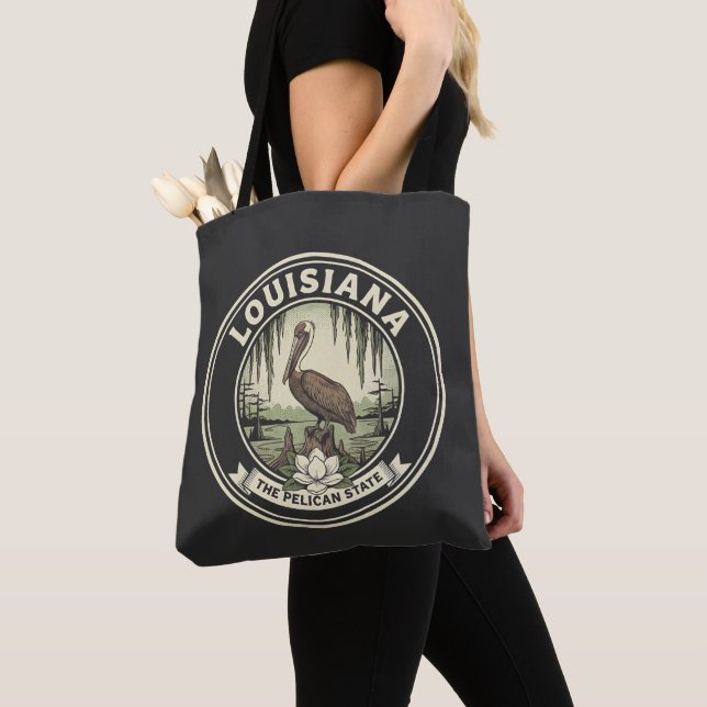 Bolsa Tote Vintage Louisiana Pelican State Heritage Emblem (Close Up)