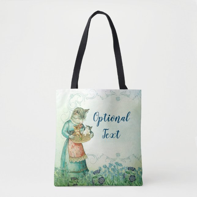 Bolsa Tote Vintage Mãe Cat com Kittens (Frente)