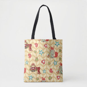 Bolsa Tote Vintage mão desenhada natal padrão sem costura vír