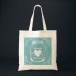 Bolsa Tote Vintage mason jar saco de toalhas de casamento par<br><div class="desc">Vintage mason jar saco de tote de casamento para madrinhas. Design russo para casamento de chic country. Cor de fundo azul-lacrimejante ou personalizada. Tipografia de na moda para nome personalizado ou monograma. Faça um para noiva elegante, dama de honra, madrinha de casamento, florista, mãe da noiva etc. Inclui espirais românticas...</div>