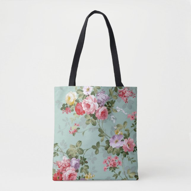 Bolsa Tote Vintage Mint Green Floral Design (Frente)