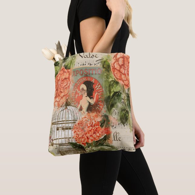 Bolsa Tote Vintage Music e Floral Collage (Close Up)