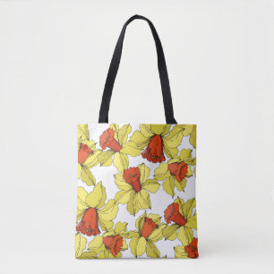 Bolsa Tote vintage Narciso flor botânica floral Amarelo a