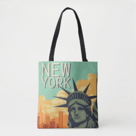 Bolsa Tote Vintage NEW YORK Skyline Estátua da Liberdade
