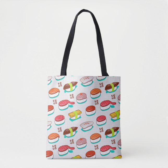 Bolsa Tote Vintage nigiri sushi, padrão de rabisco (Frente)