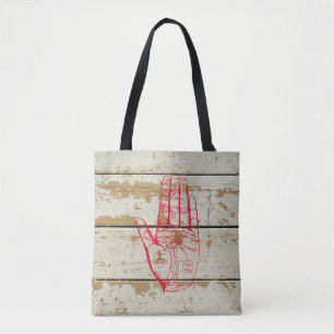 Bolsa Tote Vintage Palmistry Gráfico Palm Lendo Barra de Toqu