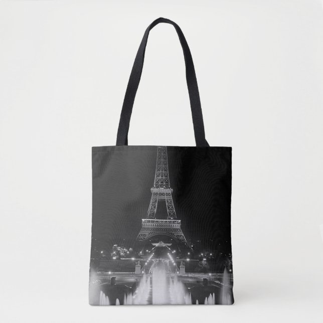 Bolsa Tote Vintage Paris Fontain Tower Eiffel noite (Frente)