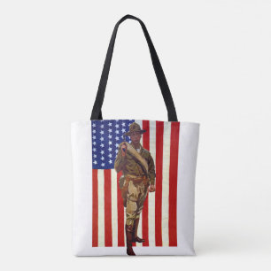 Bolsa Tote Vintage Patriotic Soldier com Bandeira Americana
