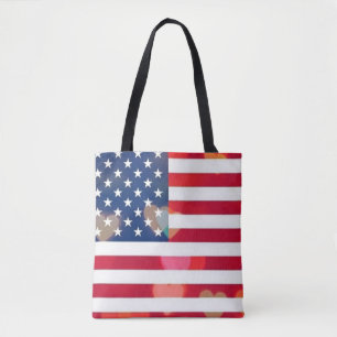 Bolsa Tote Vintage Patriotic USA Flag com Corações Coloridos