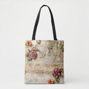 Bolsa Tote Vintage - Pergaminho - Carta de Amor com Flores (8