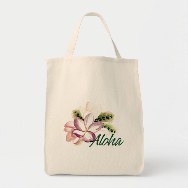 Bolsa Tote Vintage Plumeria Aloha (Frente)