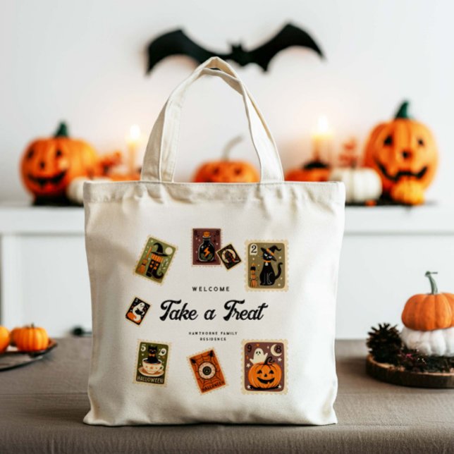 Bolsa Tote Vintage Postage Stamps Halloween (Criador carregado)