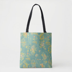Bolsa Tote Vintage Primavera Floral Teal Patterno