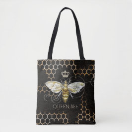 Bolsa Tote Vintage Queen Bee Royal Crown Honeycomb Black