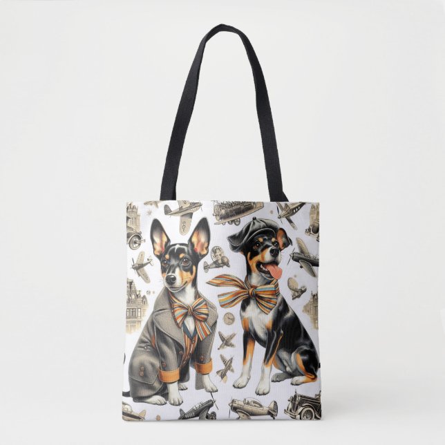 Bolsa Tote Vintage Rat Terrier Seamless (Frente)