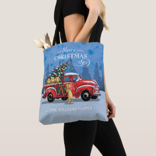 Bolsa Tote Vintage Red Truck com Nome da Família de Cães