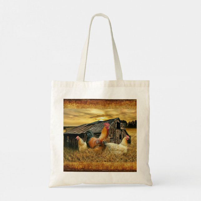 Bolsa Tote Vintage Rooster Hens Russo Barn Coop (Verso)