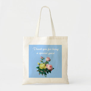 Bolsa Tote vintage rosa e flores amarelas rosa obrigado você