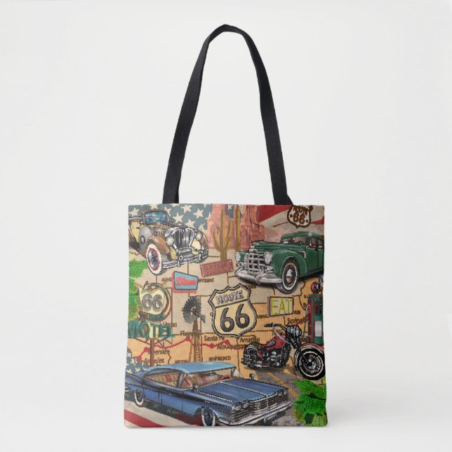 Bolsa Tote Vintage Route 66, poster nostálgico. (Frente)