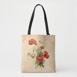 Bolsa Tote Vintage Rústica Poppies Vermelhos Selvagens Flores
