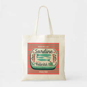 Bolsa Tote Vintage Sardinha Coral Teal Comida Italiana