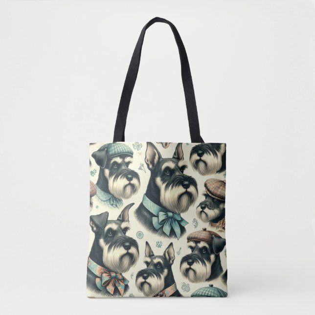 Bolsa Tote Vintage Schnauzer Ilustração Sem Costura (Frente)