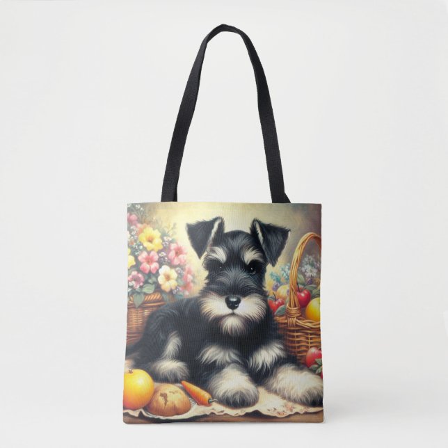 Bolsa Tote Vintage Schnauzer Pintura (Frente)
